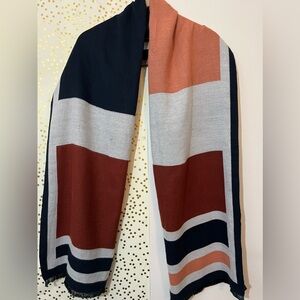 H&M Large Colorblock Scarf in Navy, Gray, and Orange